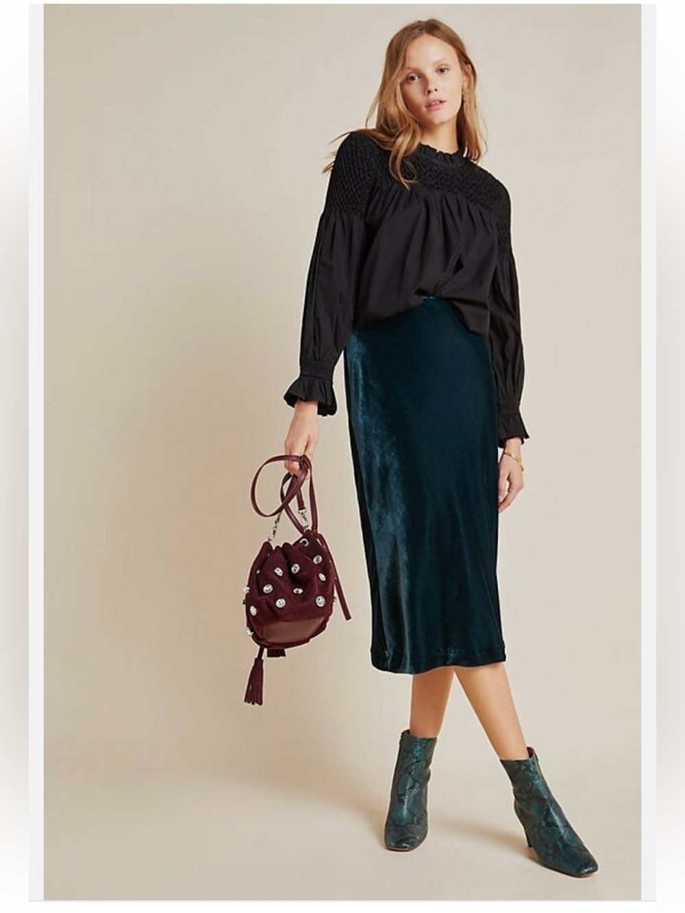 Maeve Anthropologie Women’s Kelly Velvet Midi Skirt Size XL Turquoise Color NWT
